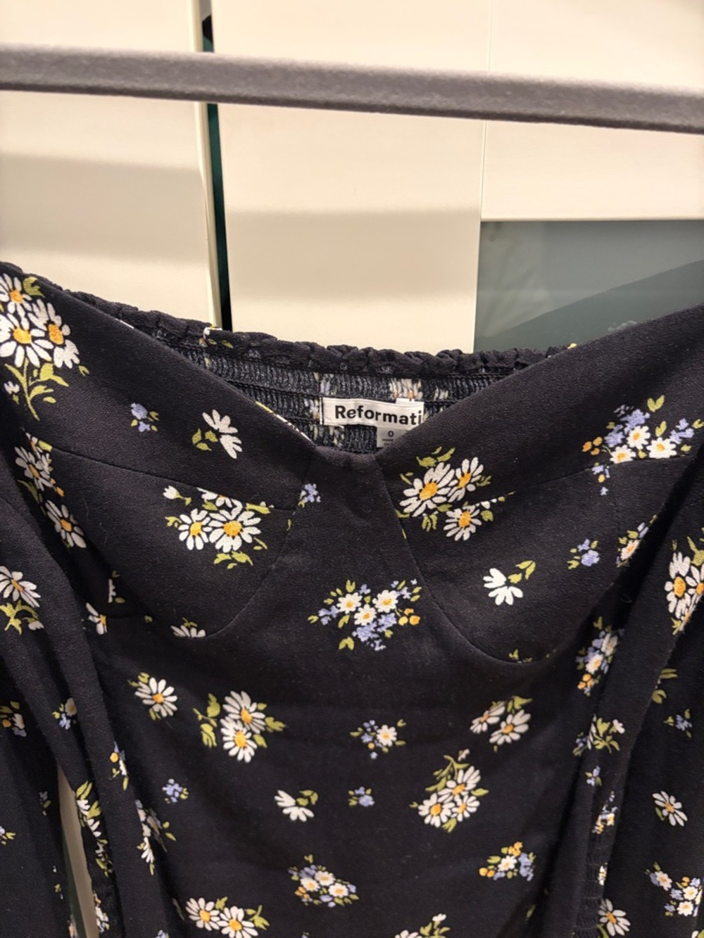 Reformation Black Daisy Puff-Sleeve Square Neck Blouse - Picture 3 of 3